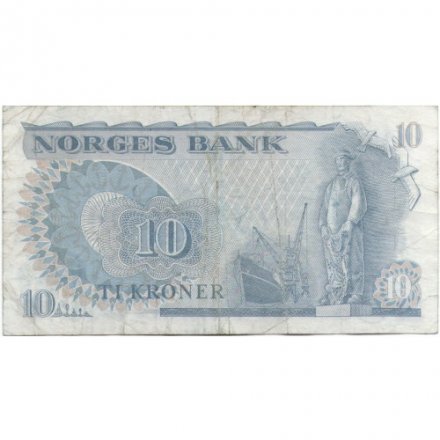 Норвегия 10 крон 1977 год - Фритьоф Нансен. Скульптура «Рыбак» и чайки - VF-