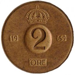 Швеция 2 эре 1969 год