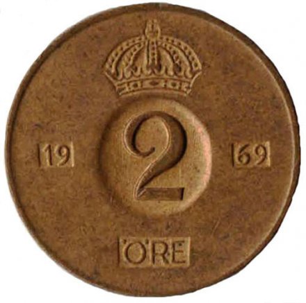 Швеция 2 эре 1969 год
