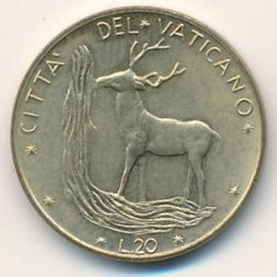 Ватикан 20 лир 1974 год