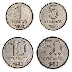 Набор из 4 монет Аргентина 1, 5, 10 50 сентаво 1983 год