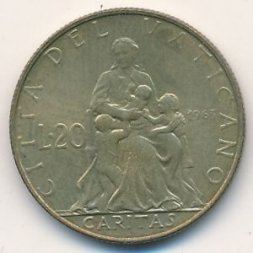 Ватикан 20 лир 1963 год