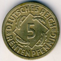Веймарская республика 5 рентенпфеннигов 1924 год (F)