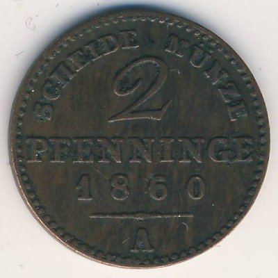 Пруссия 2 пфеннинга 1860 год