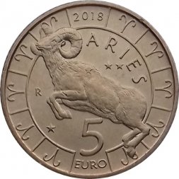Сан-Марино 5 евро 2018 год - Знаки зодиака. Овен