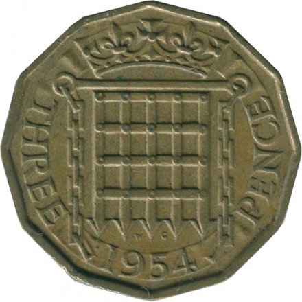 Великобритания 3 пенса 1954 год