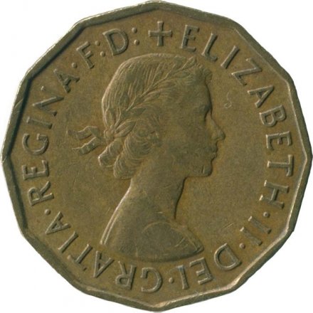 Великобритания 3 пенса 1954 год