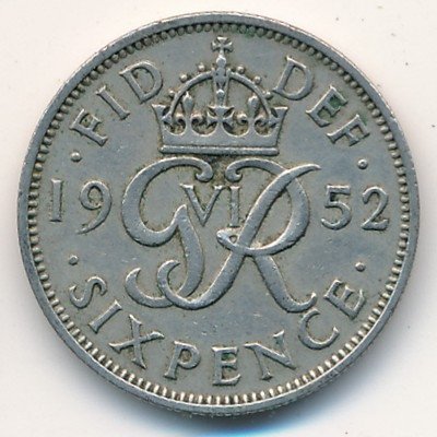 Великобритания 6 пенсов 1952 год