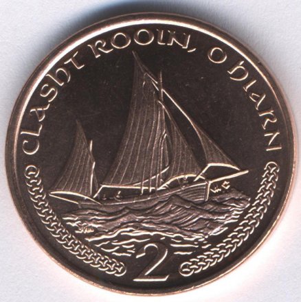 Остров Мэн 2 пенса 2002 год - Парусник (отметка &quot;AC&quot; на реверсе)