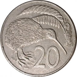 Новая Зеландия 20 центов 1986 год - Киви