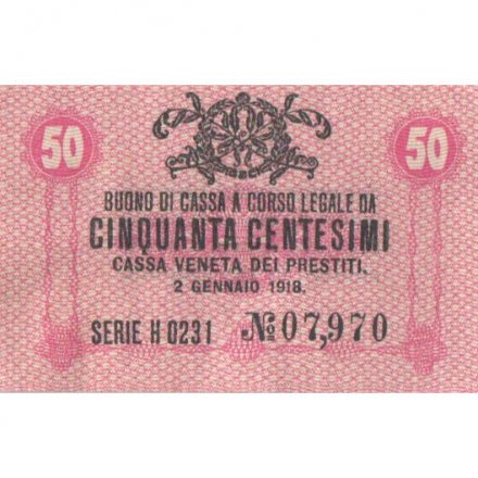 Италия 50 чентезимо 1918 год - Австро-Венгерская оккупация Венеции - aUNC