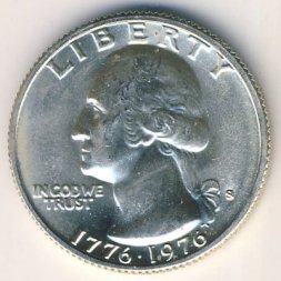 США 25 центов (1/4 доллара) 1976 год - 200 лет независимости (S) (серебро, UNC)