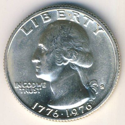 США 25 центов (1/4 доллара) 1976 год - 200 лет независимости (S) (серебро, UNC)