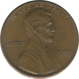 США 1 цент 1989 год - Авраам Линкольн (без отметки МД)