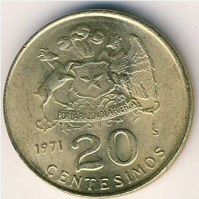 Чили 20 сентесимо 1971 год