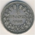 Франция 5 франков 1838 год (Отметка монетного двора: &quot;MA&quot; - Марсель)