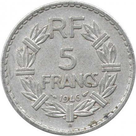 Франция 5 франков 1946 год (B) (алюминий)
