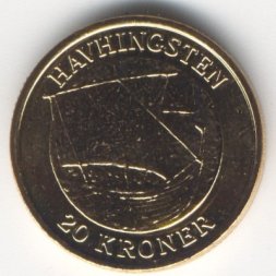 Дания 20 крон 2008 год - Корабли. Драккар (корабль викингов)