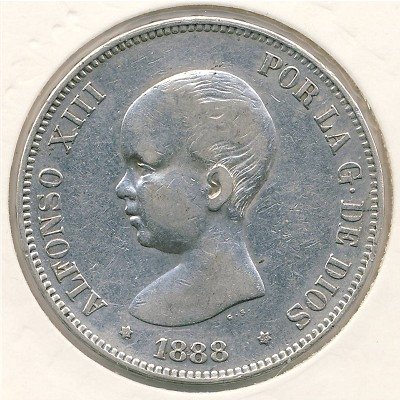 Испания 5 песет 1888 год