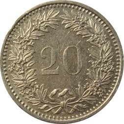 Швейцария 20 раппенов 1989 год