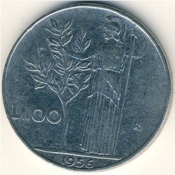 Италия 100 лир 1956 год - Минерва