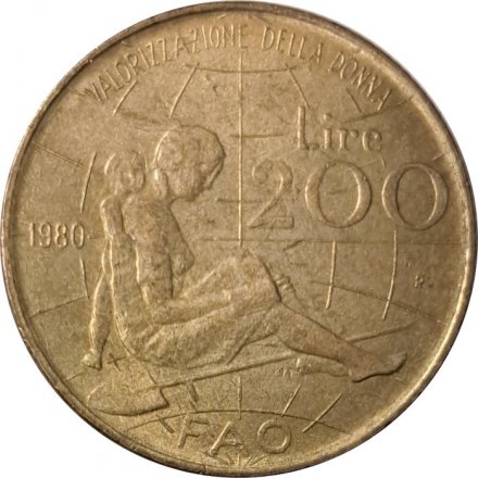 Италия 200 лир 1980 год - ФАО. Международный год женщины