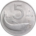 Италия 5 лир 1973 год - Дельфин. Судовой руль