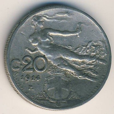 Италия 20 чентезимо 1914 год