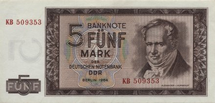 ГДР 5 марок 1964 год - Александр фон Гумбольдт. Университет Гумбольдта