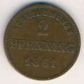 Бавария 2 пфеннинга 1861 год