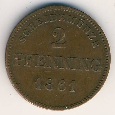 Бавария 2 пфеннинга 1861 год