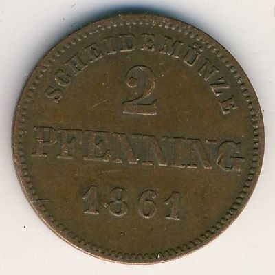 Монета Бавария 2 пфеннинга 1861 год