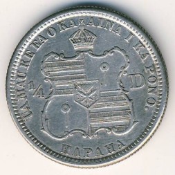Монета Гавайские острова 1/4 доллара 1883 год
