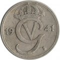 Швеция 25 эре 1941 год (Никелевая бронза, &quot;GV&quot; на аверсе)