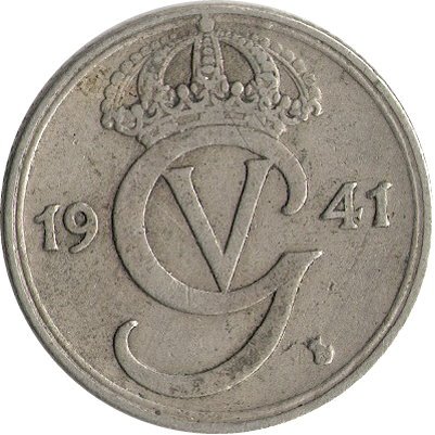 Швеция 25 эре 1941 год (Никелевая бронза, &quot;GV&quot; на аверсе)
