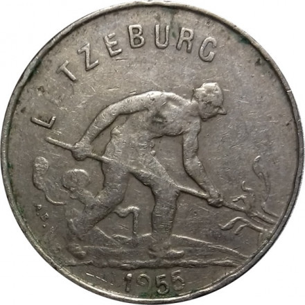 Люксембург 1 франк 1955 год - Рабочий-пудлинговщик