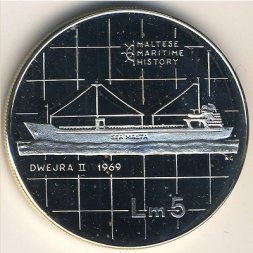 Мальта 5 лир 1986 год