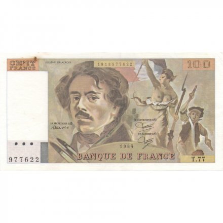 Франция 100 франков 1984 год - след от степлера - XF