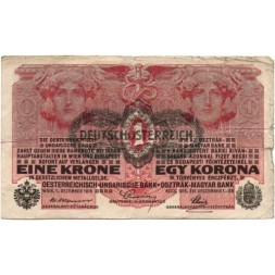 Австро-Венгрия 1 крона 1916 год (горизонтальная надпечатка) - F