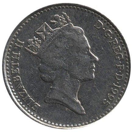 Великобритания 10 пенсов 1995 год - Коронованный лев