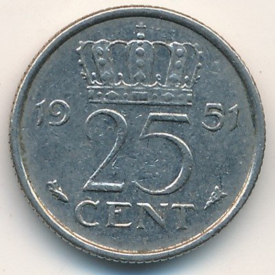 Нидерланды 25 центов 1951 год