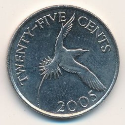 Монета Бермудские острова 25 центов 2005 год