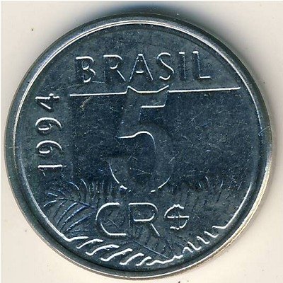 Бразилия 5 крузейро 1994 год