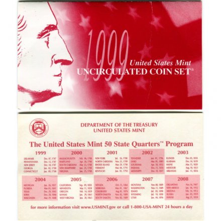 Годовой набор из 9 монет и жетона &quot;D&quot; США 1999 год (в конверте)