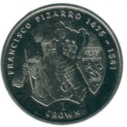 Остров Мэн 1 крона 2000 год - Мореплаватели. Франсиско Писарро