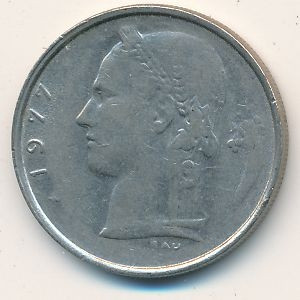 Бельгия 1 франк 1977 год BELGIE