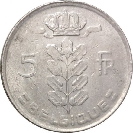 Бельгия 5 франков 1977 год BELGIQUE