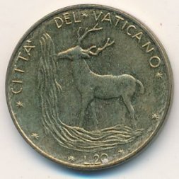 Ватикан 20 лир 1975 год