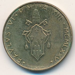 Ватикан 20 лир 1975 год