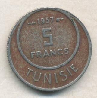 Тунис 5 франков 1957 год